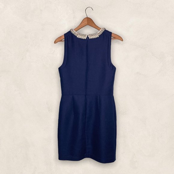 3.1 Phillip Lim Size 4 Navy Hand Embellished Pearl Silk Wool Cotton Sheath Dress - Picture 2 of 6